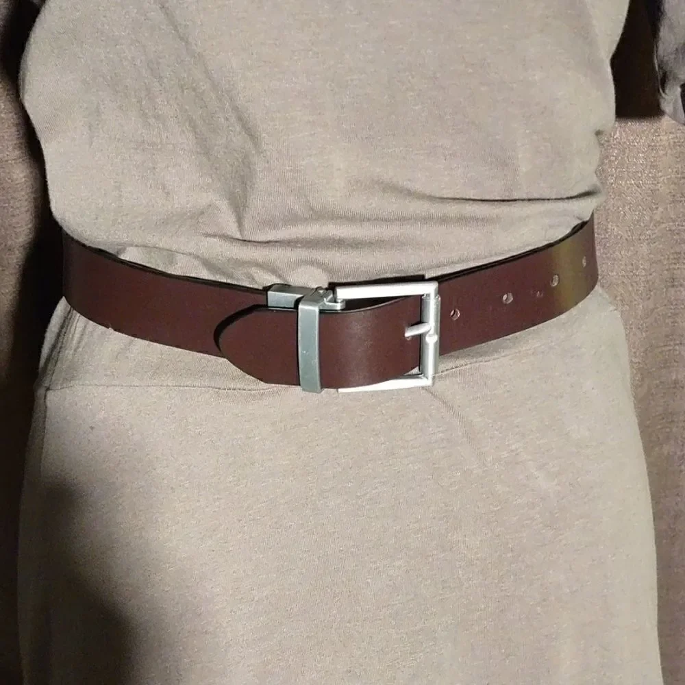 Silver and Brown Faux Leather Belt